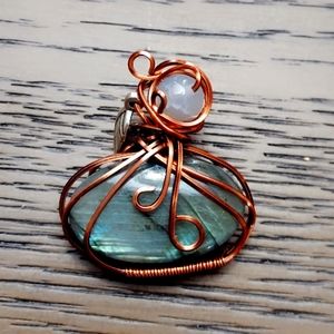 Labradorite opalite mini pumpkin wire wrap pendant